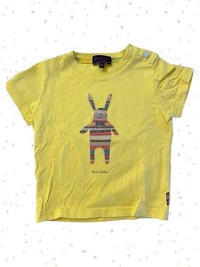 Paul Smith Junior Yellow Baby Bunny Tee Rainbow Stripe Snap Shoulder Size 6 Mos